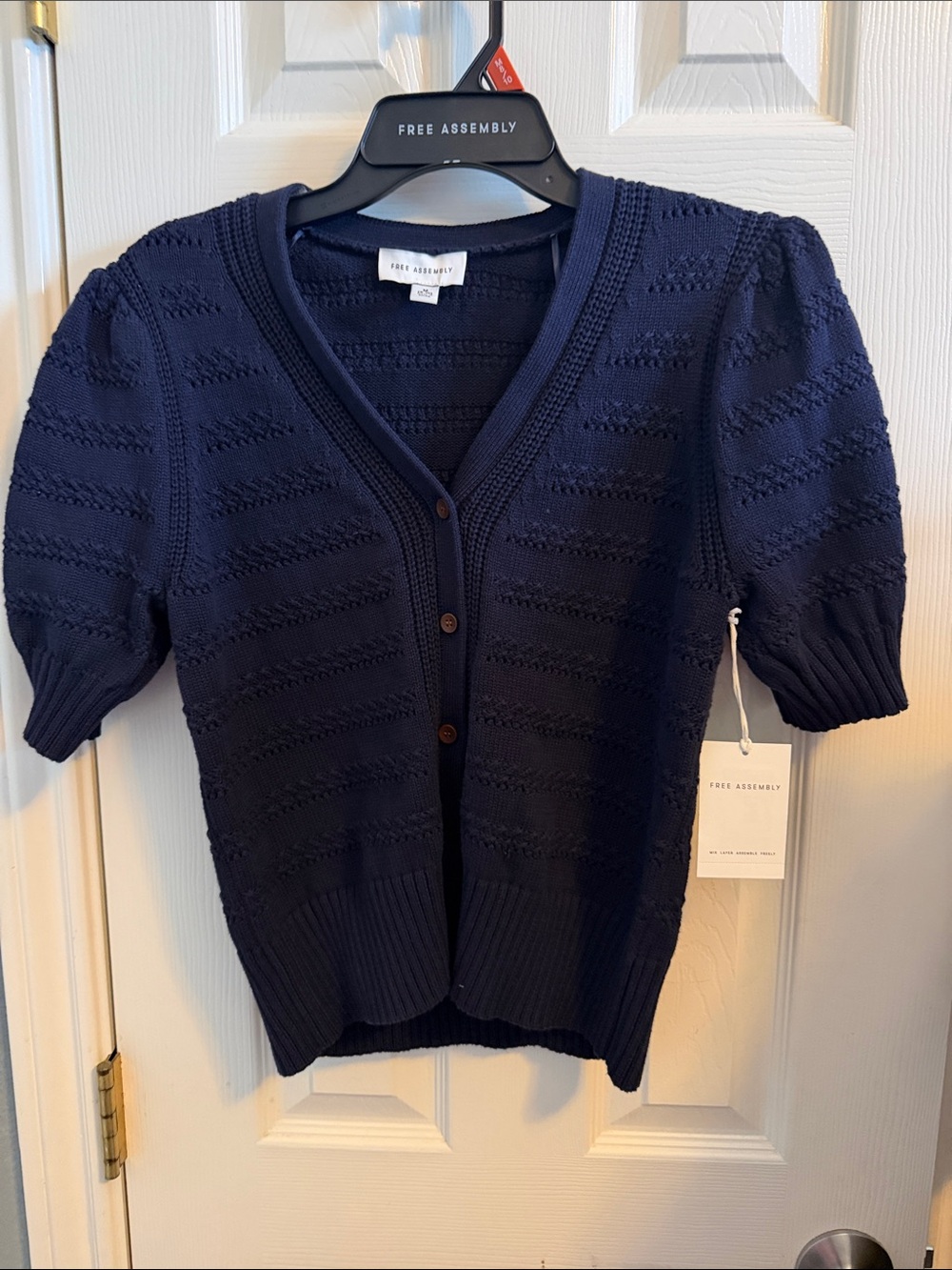 Free Assembly Navy Short-Sleeve V-Neck Cardigan